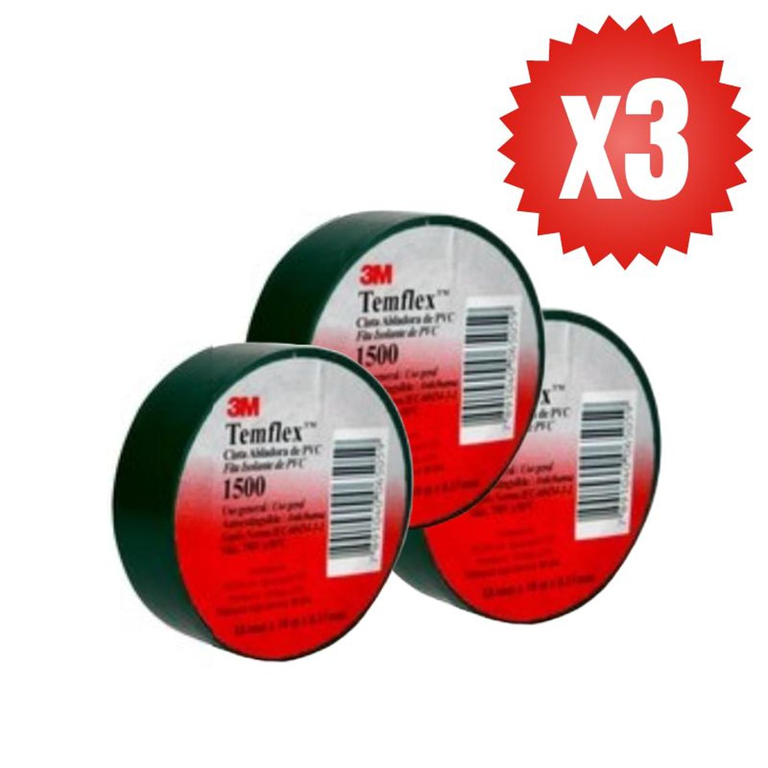 Pack 3 Cintas Aislante 3M 1500 10mts Negra - Imagen 2