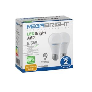 Pack X2 Ampolleta Led Bright A60 Bulbo 9.5w Luz Blanca Cálida 3000k E-27