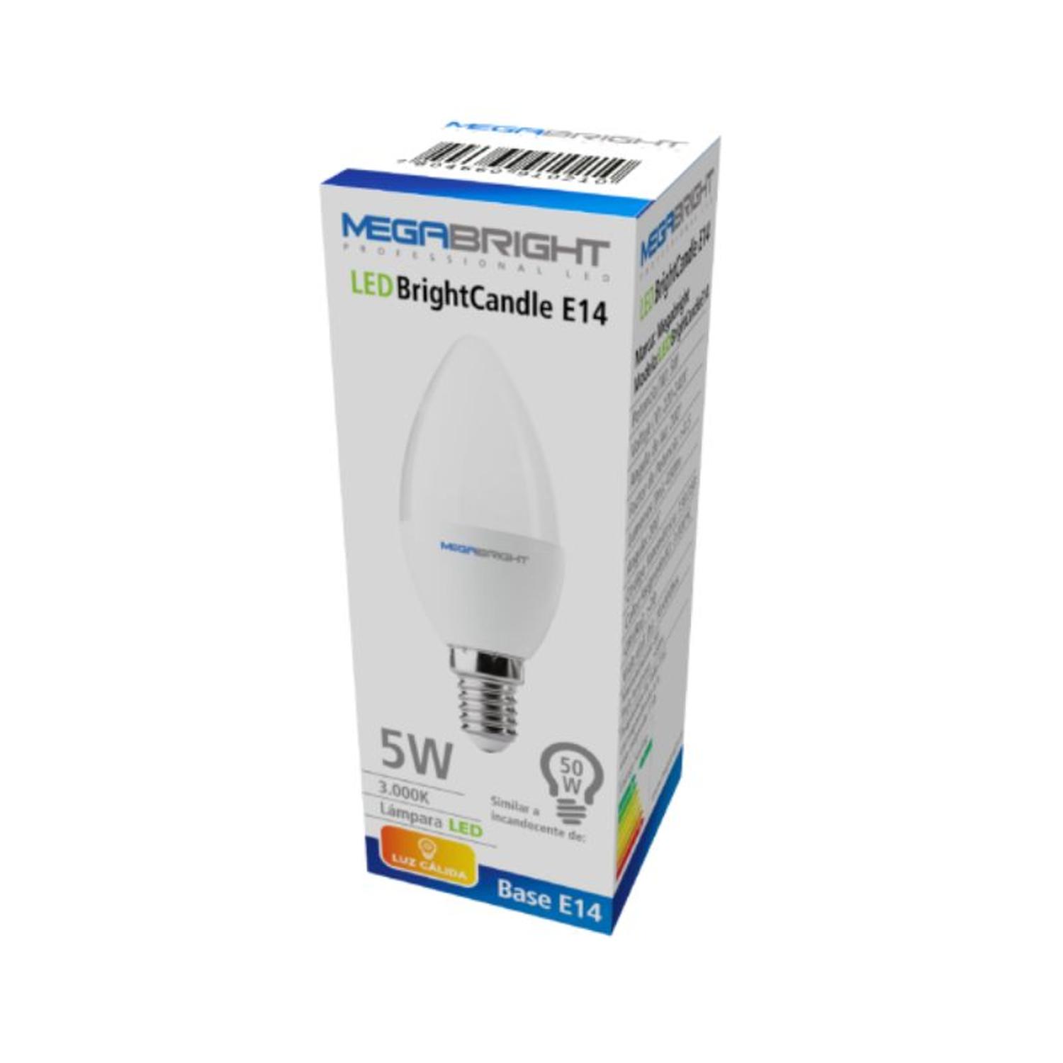 Pack 3un Ampolleta Led Vela 5w/Luz calida E27 Megabright - Imagen 2