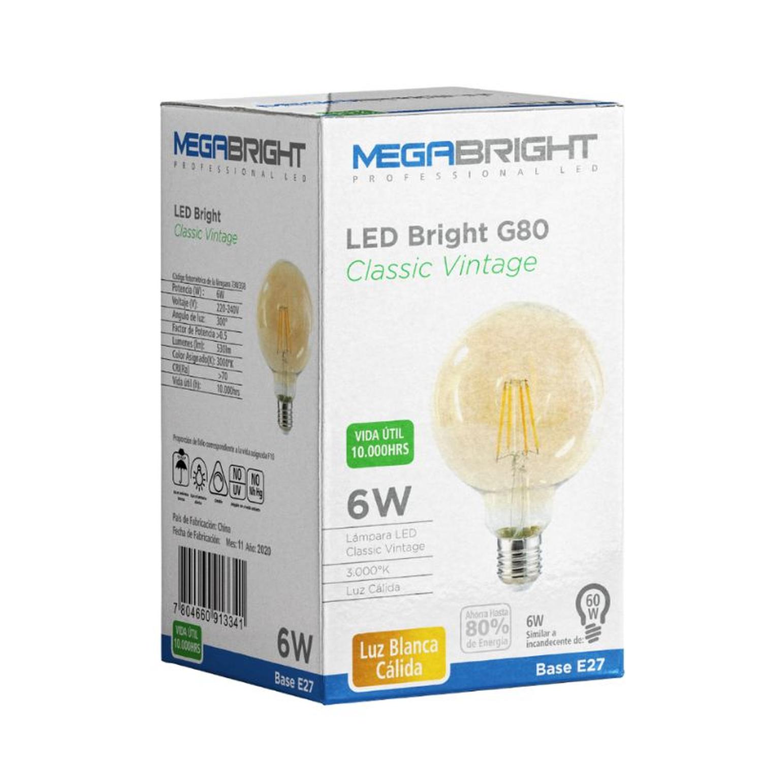 Pack 3un Ampolleta LED Bright Classic Vintage G80 6W 3000K - Imagen 3