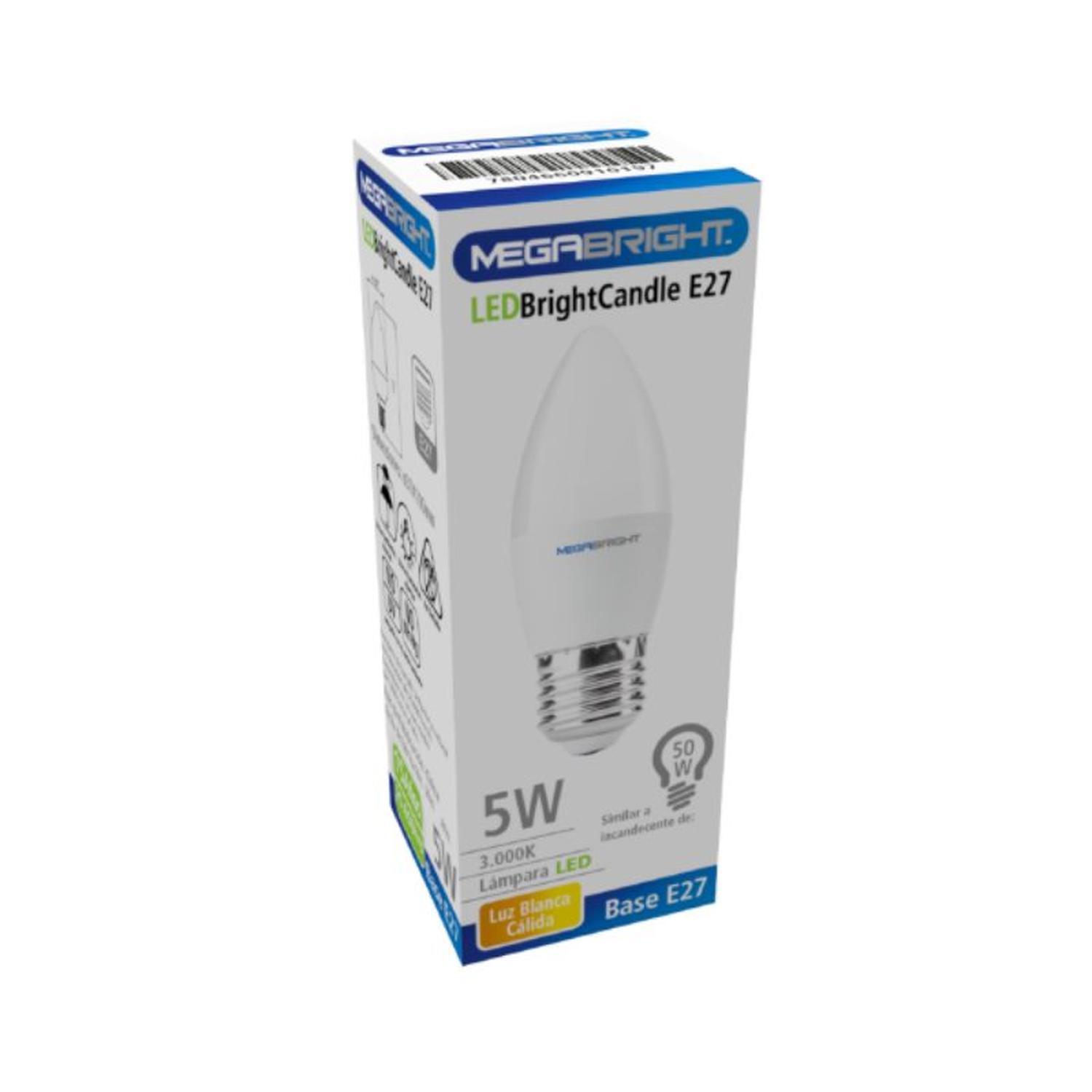Pack 3un Ampolleta Led Vela 5w/Luz fria E27 Megabright - Imagen 2