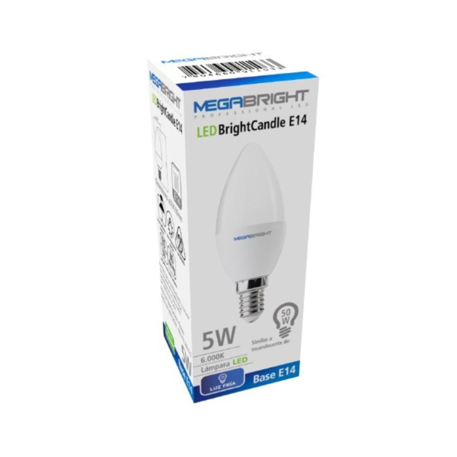 Pack 3un Ampolleta Led Vela 5w/Luz fria E14 Megabright - Imagen 2