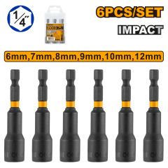 Adaptador magnético Ingco de 1/4 DR x 65 mm, set de 6 piezas.