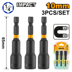 Set de adaptadores magnéticos de impacto INGCO, 3 piezas, 1/4 de pulgada, 10x65mm.