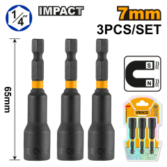 Juego de 3 adaptadores magnéticos de impacto de 7 mm, ideales para cambios rápidos y seguros.