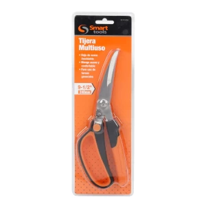 Tijera multiuso de acero inoxidable de 9.1/2", resistente y ergonómica para cortes precisos y duraderos.