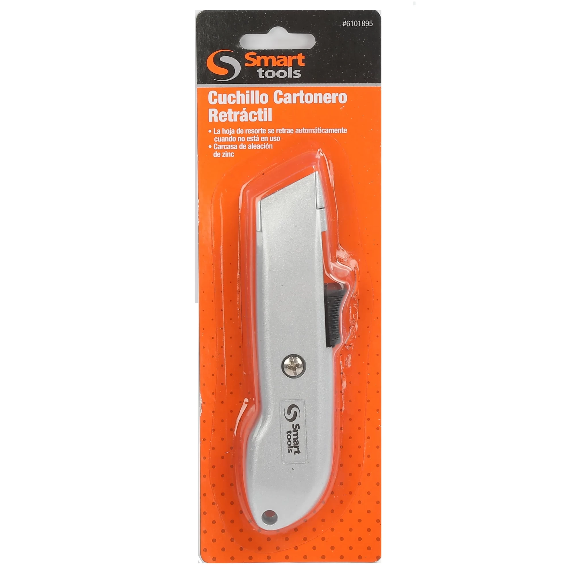 Cuchillo cartonero retráctil de seguridad, con hoja de acero inoxidable y diseño ergonómico para cortes precisos y seguros.