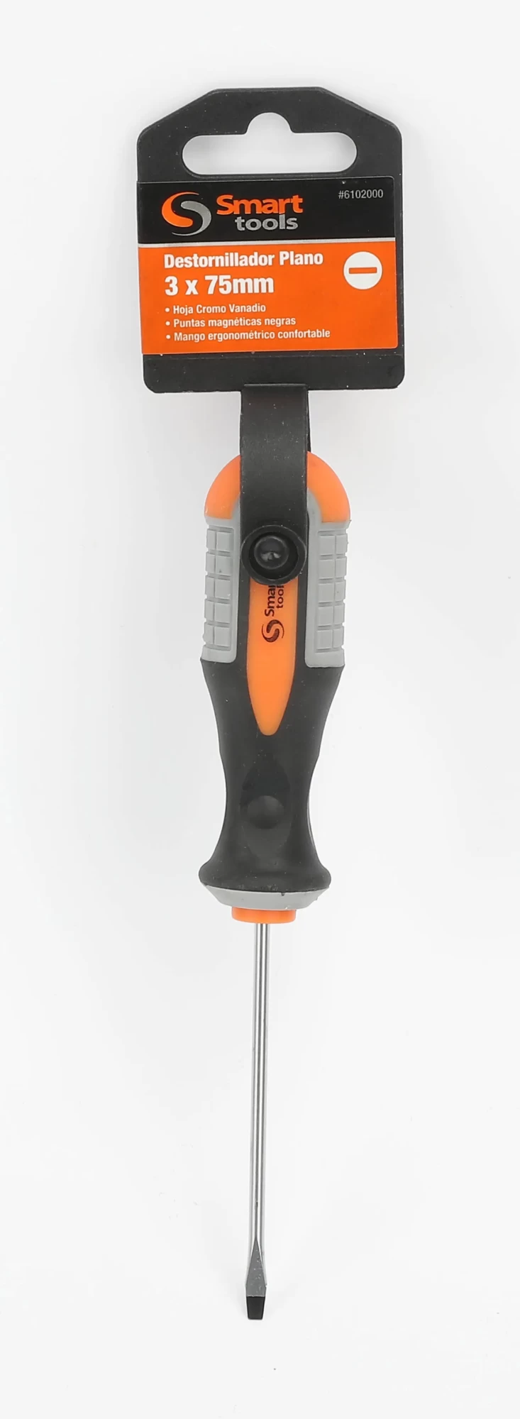 Destornillador plano 6.0x38 mm, herramienta manual durable y precisa para uso profesional y doméstico en ferretería.
