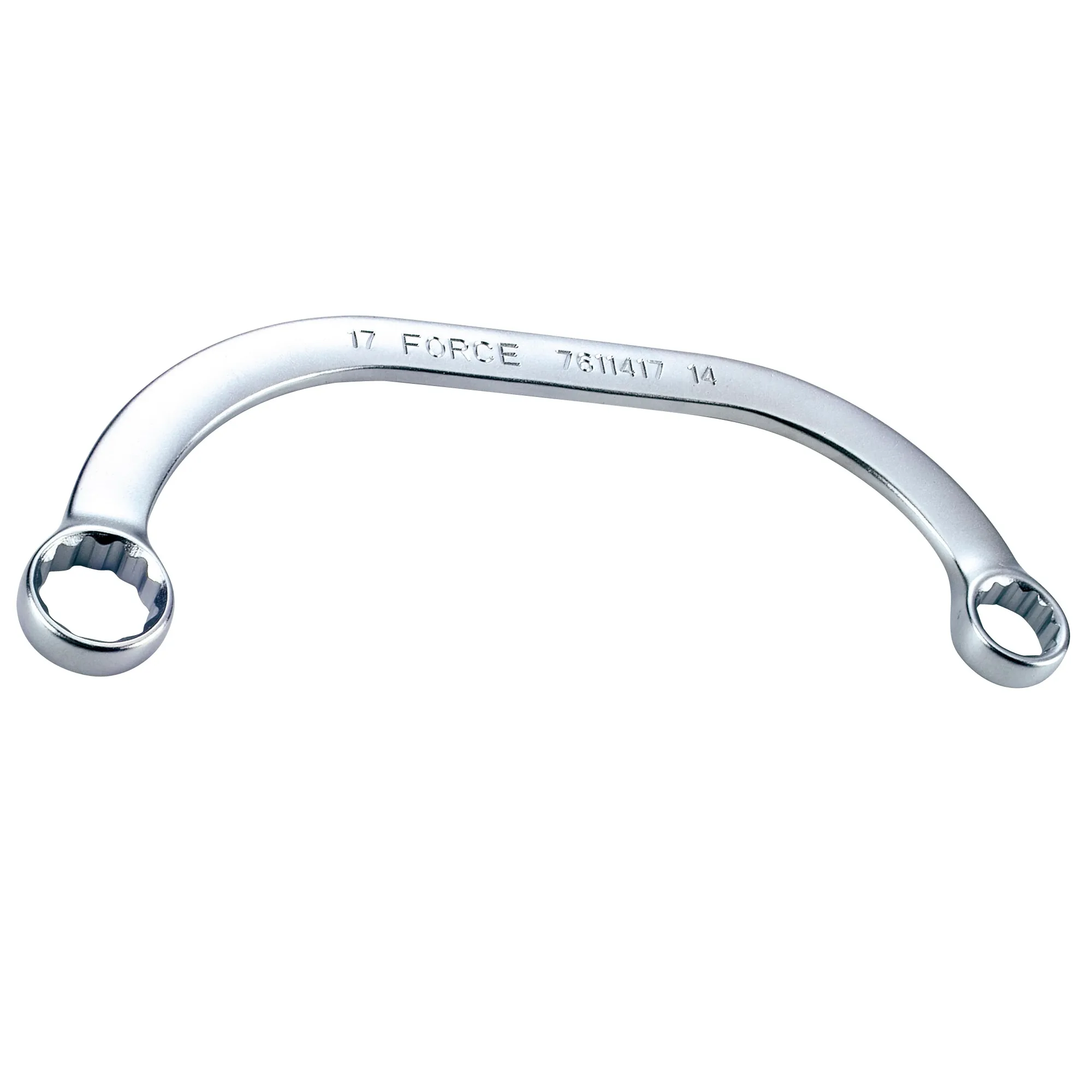 Llave corona curva 14x17 mm., ideal para espacios reducidos, resistente y ergonómica.