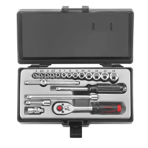 Juego de dados 1/4" de 4-14 mm, ideal para trabajos mecánicos, resistente y duradero.