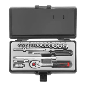 Juego de dados 1/4" 4-14 mm. (2203-5), ideal para mecánicos y aficionados, versátil y duradero.