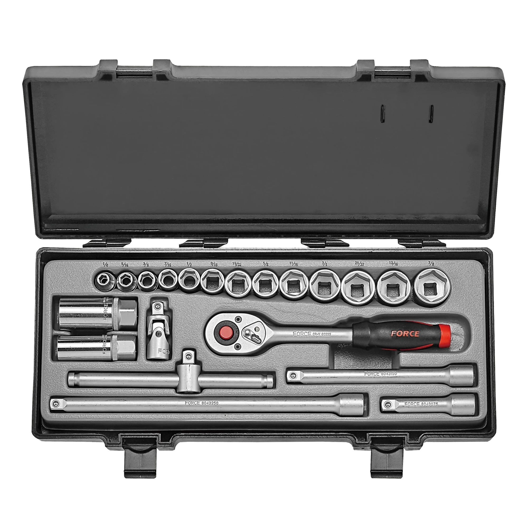 Juego de dados 3/8" 1/4"-7/8" (3212), durable y preciso, ideal para mecánicos y aficionados.