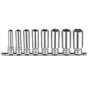 Juego de dados 3/8" de 8-19 mm hex, ideal para precisión en trabajos mecánicos.