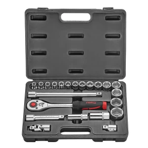 Juego de dados de 10 a 32 mm en acero cromo vanadio, ideal para trabajos mecánicos.