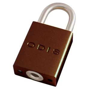 Candado 'odis' de aluminio verde, resistente y ligero, ideal para seguridad en diversos entornos.