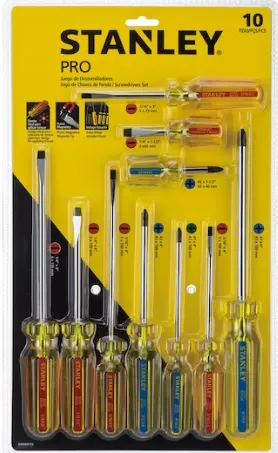 Juego de destornilladores de 10 piezas con punta magnética para precisión y comodidad.