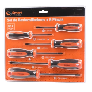 Set profesional de 6 destornilladores ph/pl en acero cr-v, ergonómicos y duraderos para uso industrial y doméstico.