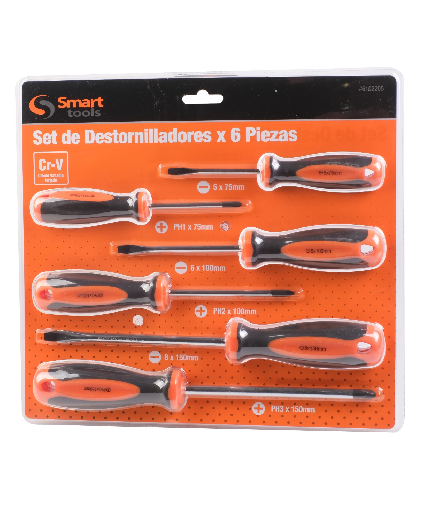 Set profesional de 6 destornilladores ph/pl en acero cr-v, ergonómicos y duraderos para uso industrial y doméstico.