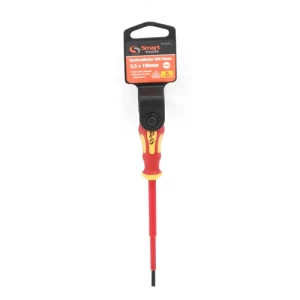 Destornillador plano 5.5x125mm aislado con mango plástico para trabajos seguros y precisos en ferretería.