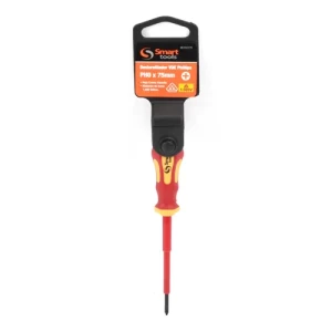 Destornillador Phillips PH2x100mm aislado con mango plástico, seguro y ergonómico para trabajos eléctricos y mecánicos.