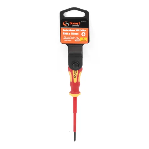 Destornillador Phillips PH0x 75mm aislado con mango plástico, seguro y preciso para trabajos eléctricos y mecánicos.
