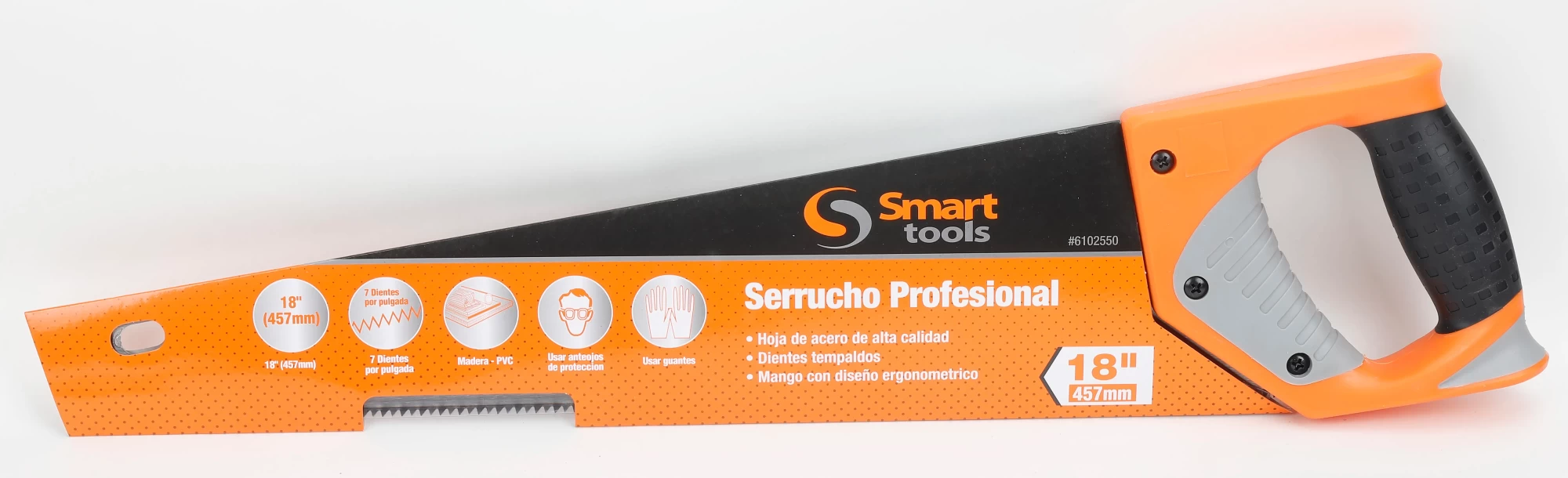 Serrucho carpintero profesional 22" con mango goma: precisión y durabilidad garantizadas.