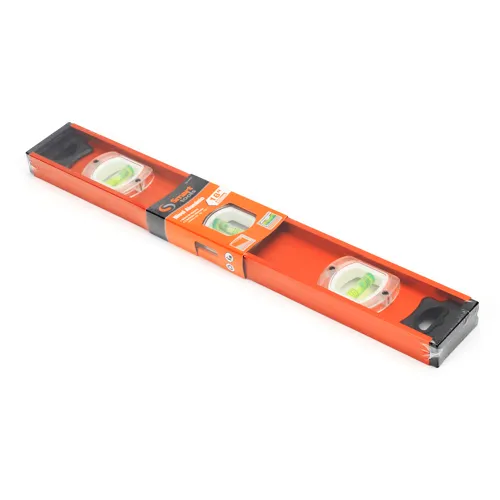 Nivel de aluminio 18" con tres aguas para precisión y máxima durabilidad profesional.